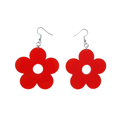 large red retro flower earrings
