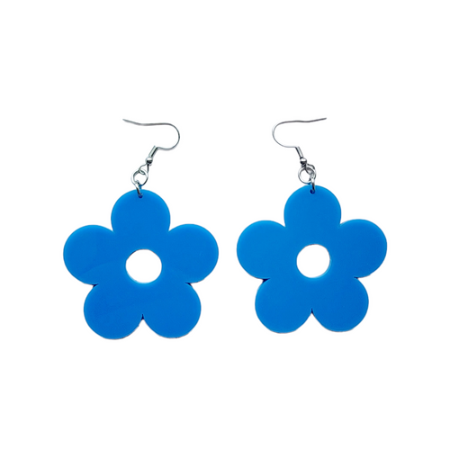 Large blue retro flower earrings