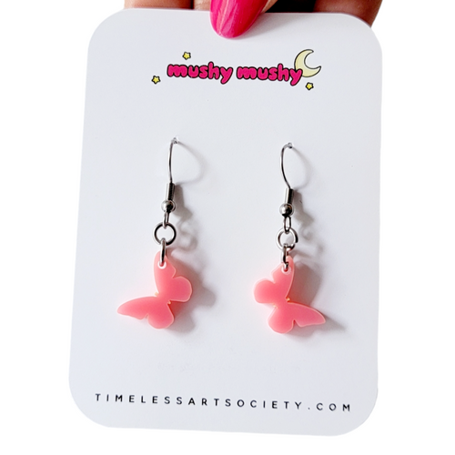 Cute mini pink butterflies with stainless steel hooks