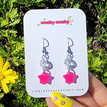 Load image into Gallery viewer, Pretty little hot pink stars with glass beads dangle earrings