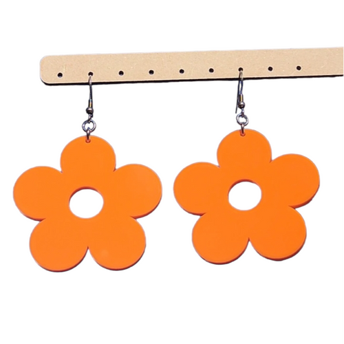 Large Retro Flower Earrings, Orange