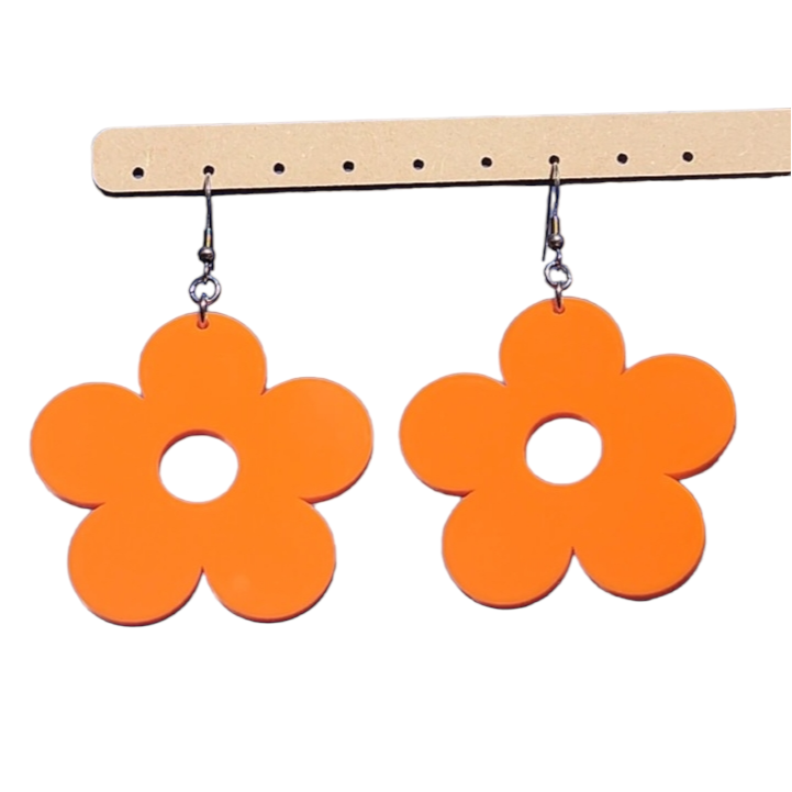 Large Retro Flower Earrings, Orange