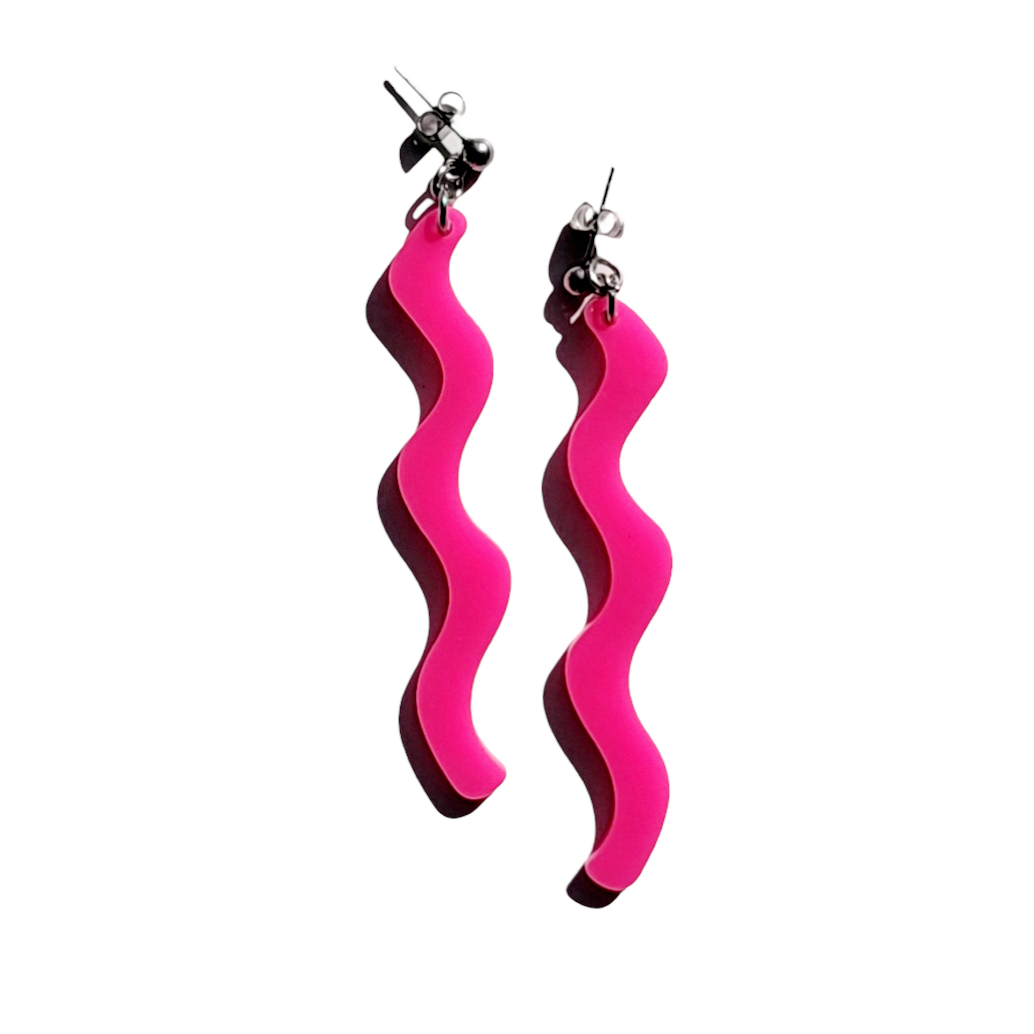 Funky wavy hot pink earrings
