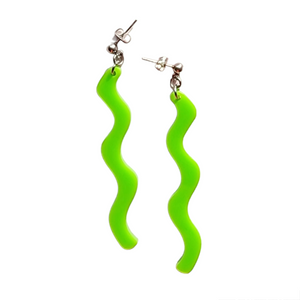 Funky wavy light green dangle earrings