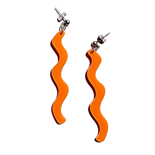 Funky wavy orange dangle earrings