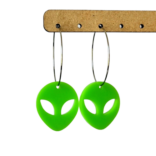 light green alien head hoop earrings