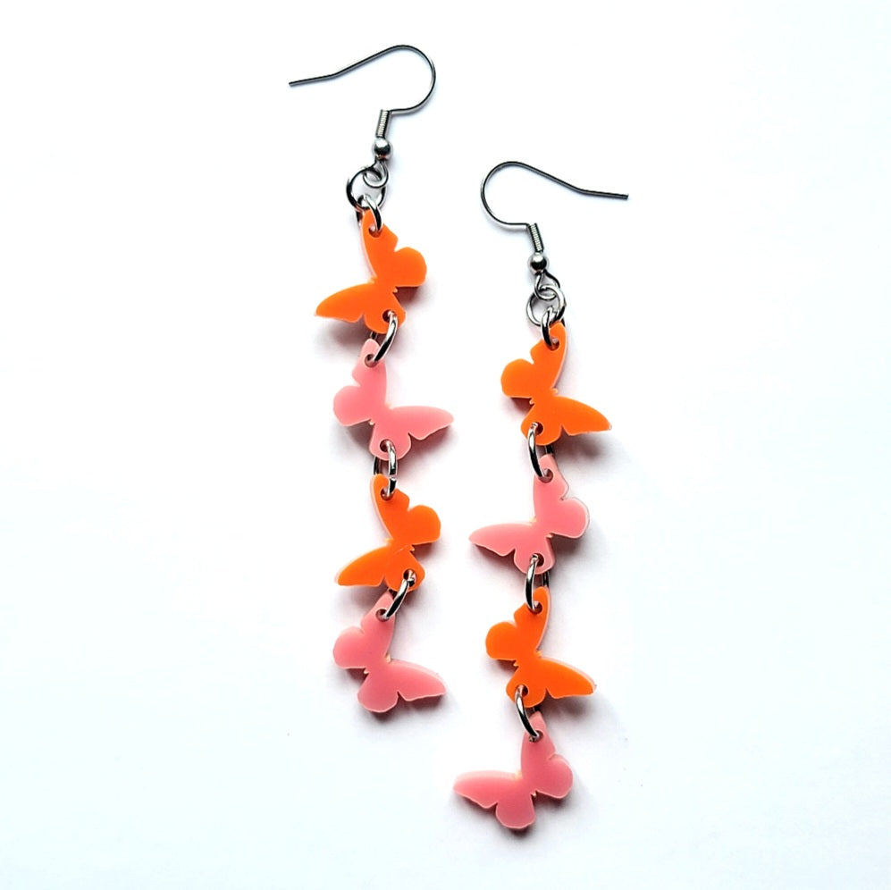 orange and pink butterfly dangle earrings