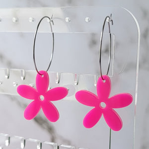 hot pink flower with stainless steel hoops