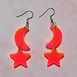 Fluorescent Moon and Stars Earrings