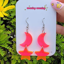 Load image into Gallery viewer, Fluorescent Moon and Stars Earrings