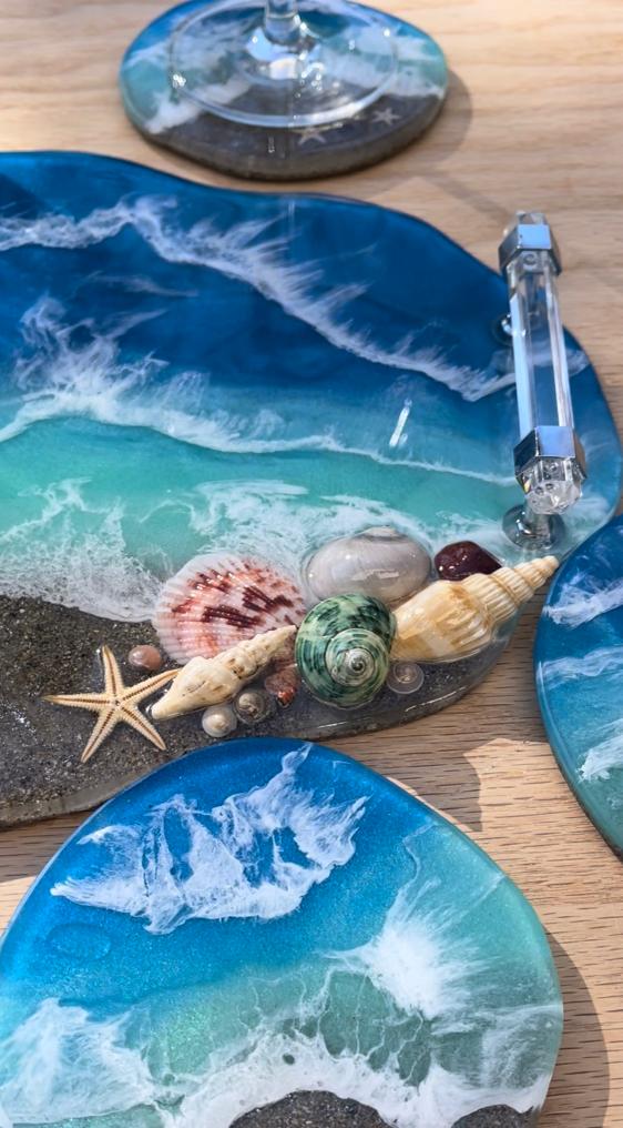 Acrylic Coaster Set + Holder - Beach