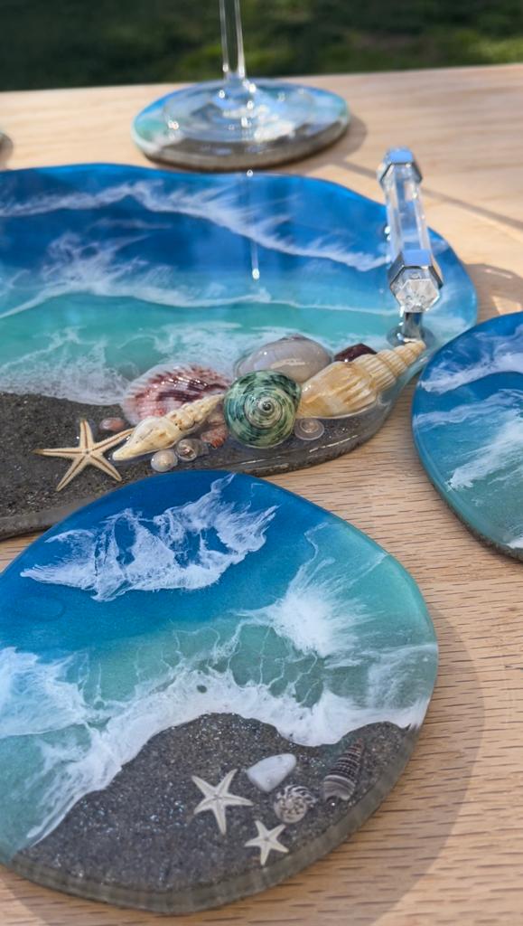Acrylic Coaster Set + Holder - Beach