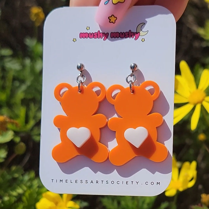 Orange Teddy Bear Earrings