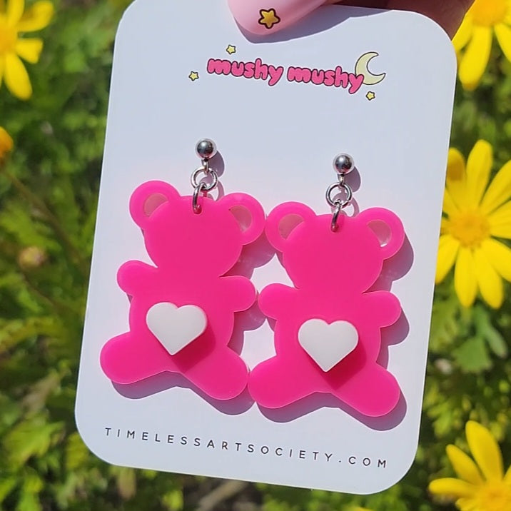 Hot Pink Teddy Bear Earrings