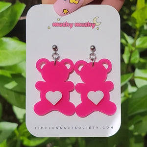 Hot Pink Teddy Bear Earrings